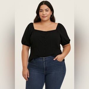Torrid Black Button-Up Blouse with Puff Sleeves 🖤